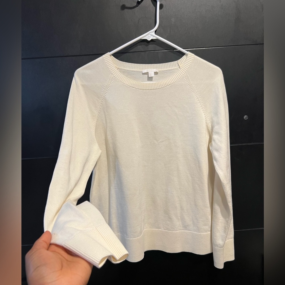 COS ivory long sleeve cotton women sweater basics wardrobe minimalist medium
